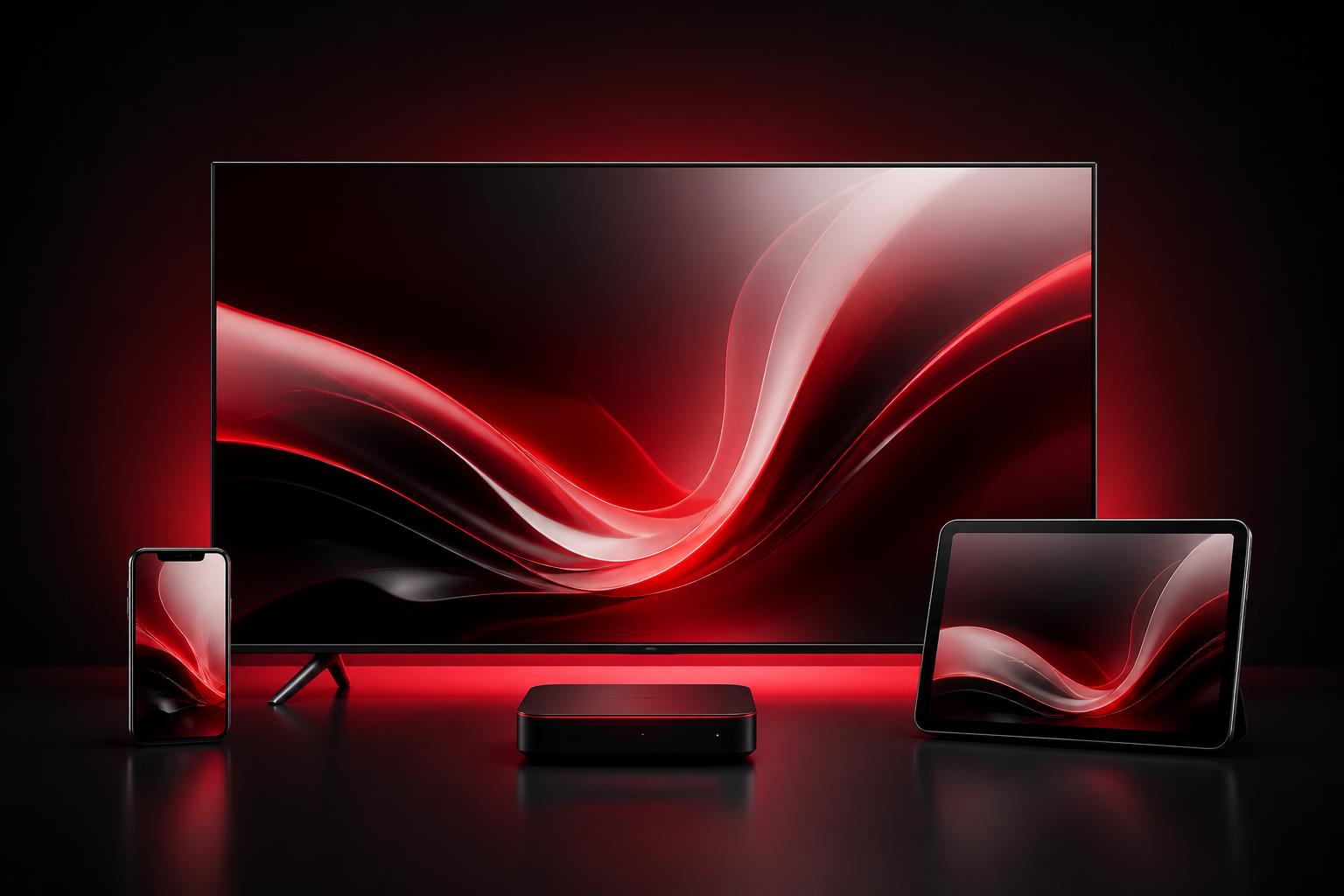Smart TV, celular, tablet y TV Box con interfaz roja