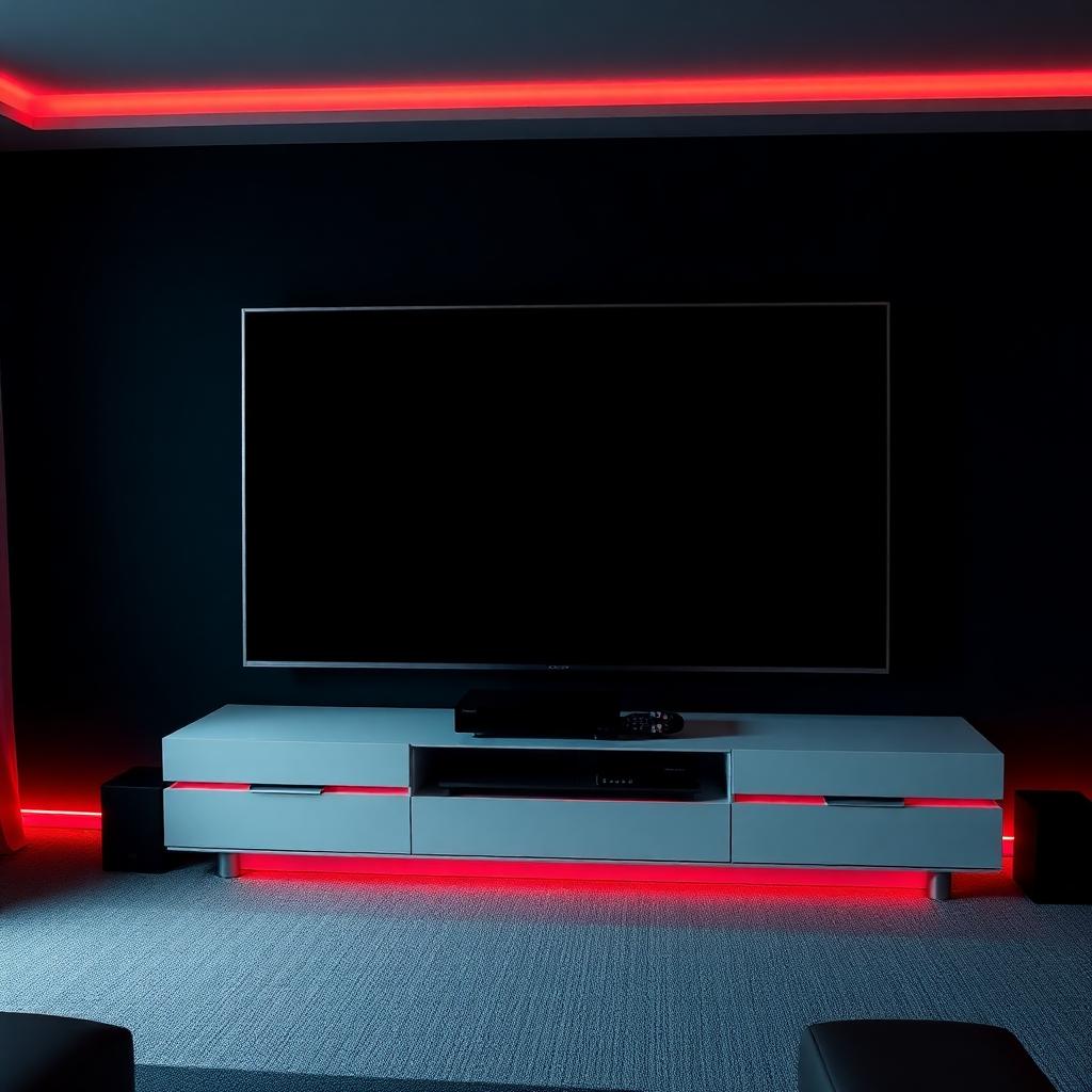 Setup de entretenimiento con luces rojas